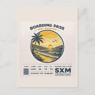 Sint Maarten SXM Vintage Travel Badge Postcard