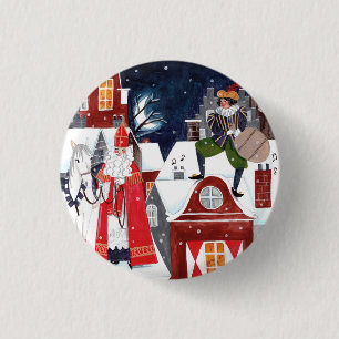 Sinterklaas and Piet on the roofs of Amsterdam 3 Cm Round Badge