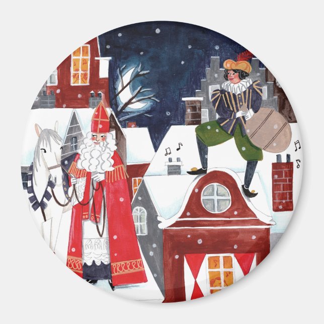 Sinterklaas and Piet on the roofs of Amsterdam But Magnet (Front)