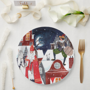 Sinterklaas and Piet on the roofs of Amsterdam Cl Paper Plate