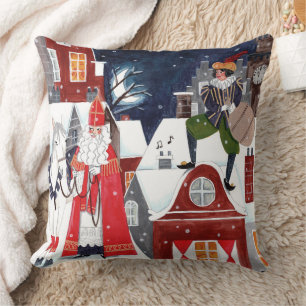 Sinterklaas and Piet on the roofs of Amsterdam  Cushion