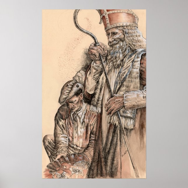 Sinterklaas  and Zwarte Piet by Portia St Luke Poster (Front)