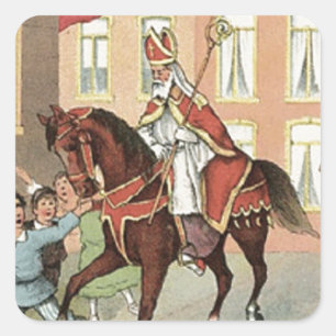 Sinterklaas Dutch St. Nick Vintage St. Nicholas Square Sticker