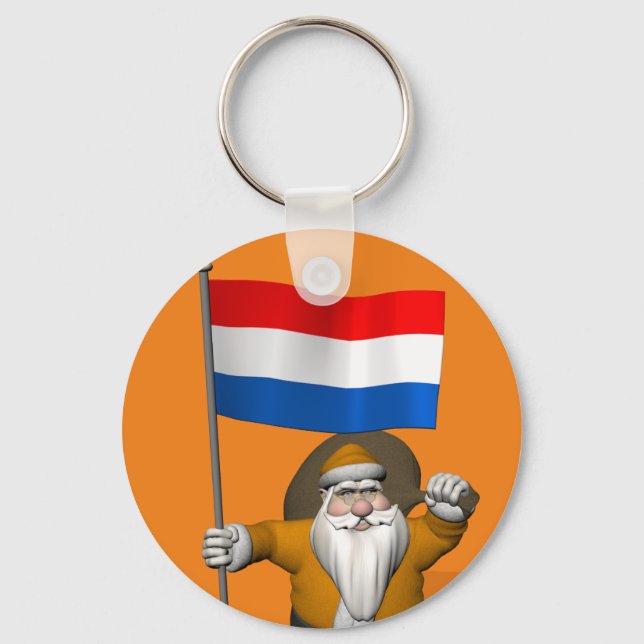 Sinterklaas With Ensign Of The Netherlands Key Ring (Front)