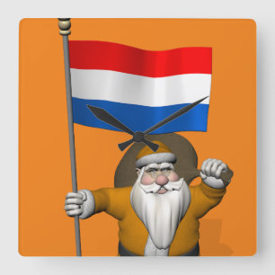 Sinterklaas With Ensign Of The Netherlands Square Wall Clock