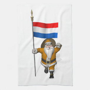 Sinterklaas With Flag Of The Netherlands Tea Towel