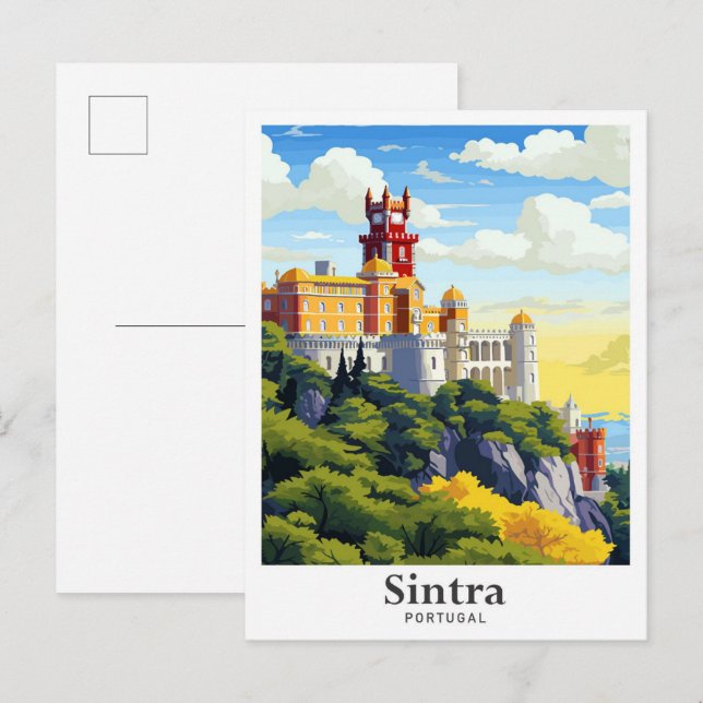 Sintra Portugal Art Vintage Travel Illustration Postcard (Front/Back)