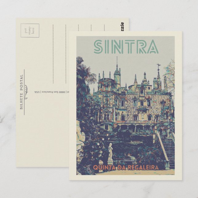 Sintra Regaleira palace illustration Portugal Postcard (Front/Back)