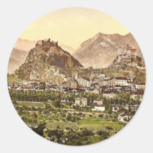 Sion, general view, Valais, Switzerland classic Ph Round Sticker