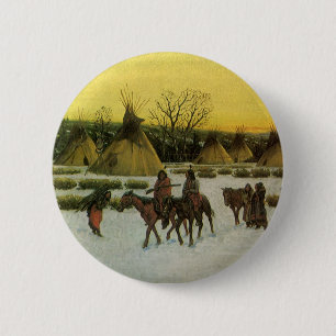 Sioux Camp at Wounded Knee by John Hauser 6 Cm Round Badge