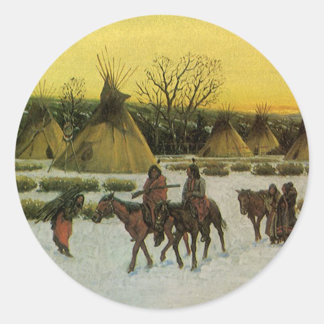 Sioux Camp at Wounded Knee by John Hauser Classic Round Sticker (Front)