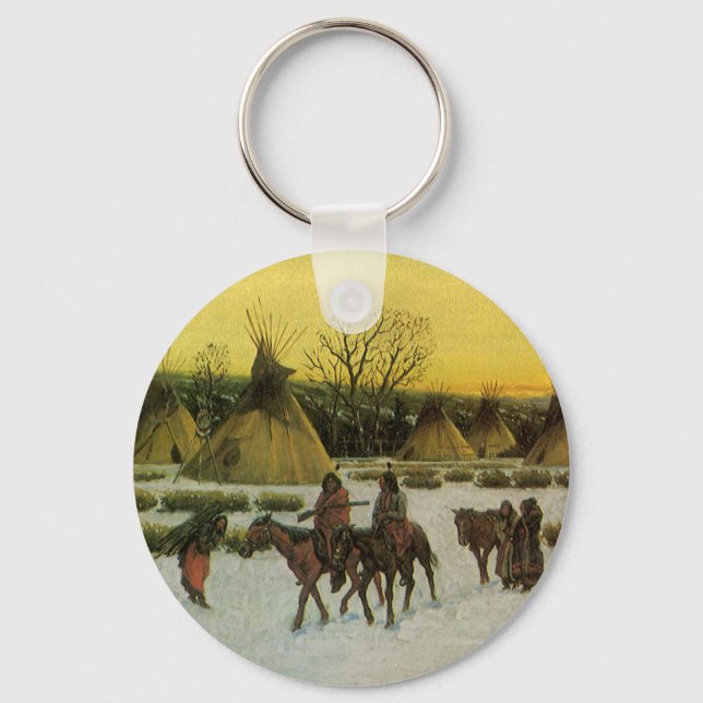 Sioux Camp at Wounded Knee by John Hauser Key Ring (Front)