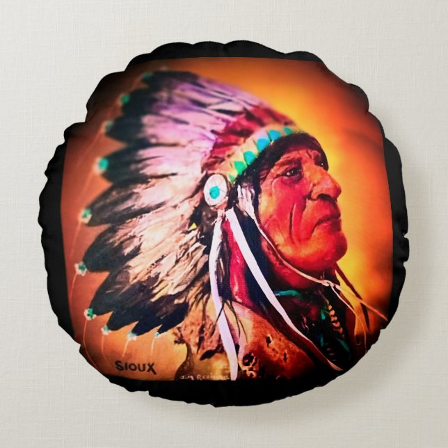 Sioux Chief Round Pillow (Front)