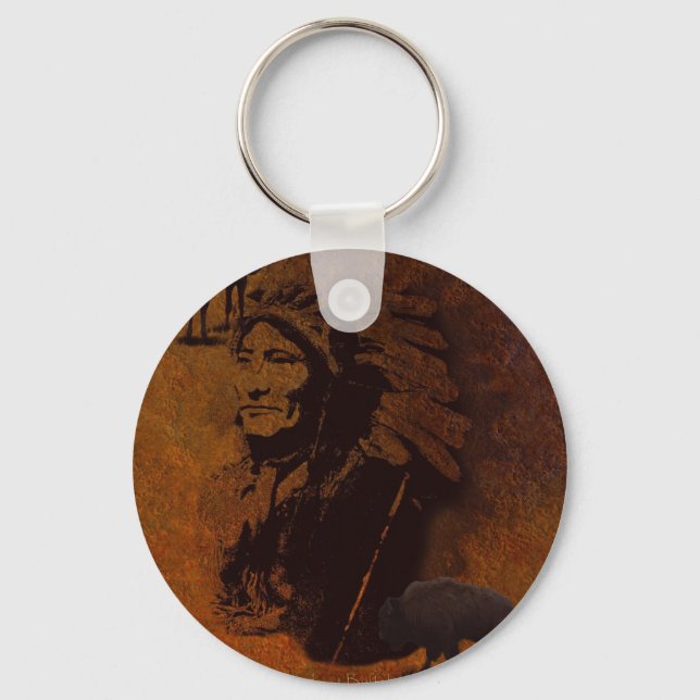 Sioux Chieftain Native American Gift Key Ring (Front)