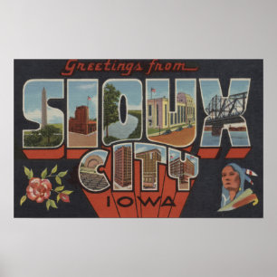 Sioux City, Iowa - Large Letter Scenes Poster