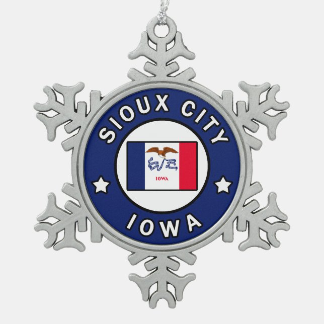 Sioux City Iowa Snowflake Pewter Christmas Ornament (Front)
