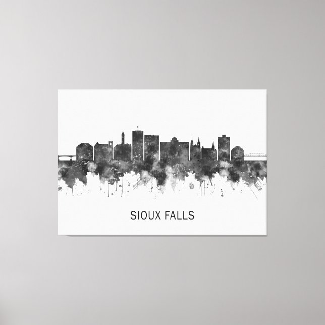 Sioux Falls South Dakota Skyline BW Canvas Print (Front)