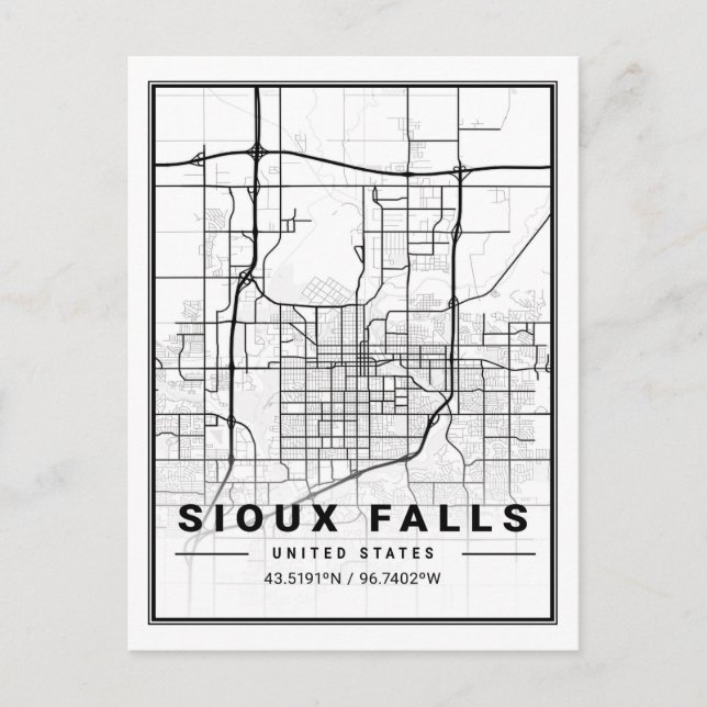 Sioux Falls South Dakota USA Travel City Map Postcard (Front)