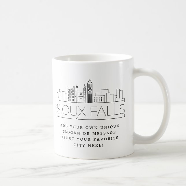 Sioux Falls Stylised Skyline | Custom Slogan Coffee Mug (Right)