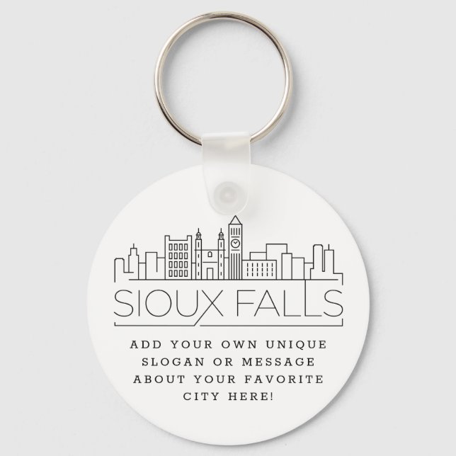 Sioux Falls Stylised Skyline | Custom Slogan Key Ring (Front)