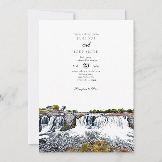 Sioux Falls Waterfall Wedding Invitation (Front)