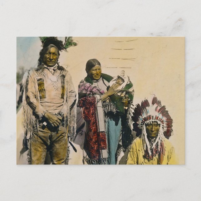 Sioux Indian Grey Eagle and Family Stereoview Postcard (Front)