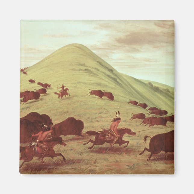 Sioux Indians hunting buffalo, 1835 (oil on canvas Magnet (Front)