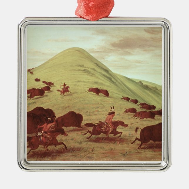 Sioux Indians hunting buffalo, 1835 (oil on canvas Metal Tree Decoration (Front)
