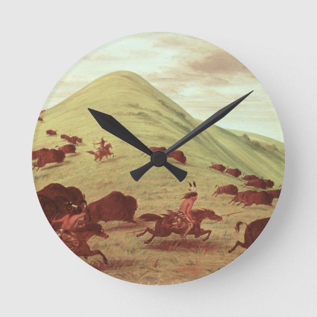 Sioux Indians hunting buffalo, 1835 (oil on canvas Round Clock (Front)