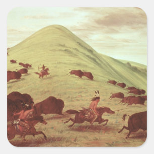 Sioux Indians hunting buffalo, 1835 (oil on canvas Square Sticker