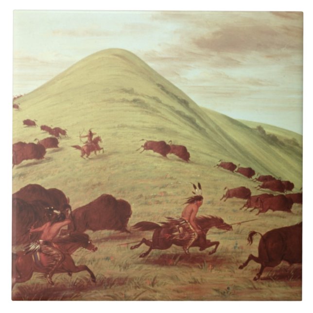Sioux Indians hunting buffalo, 1835 (oil on canvas Tile (Front)