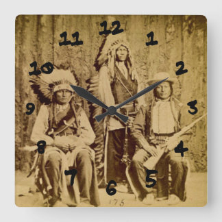 Sioux War Council Vintage Stereoview Square Wall Clock