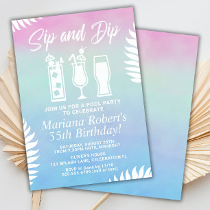 Sip and Dip Pool Party Birthday Party Invitation