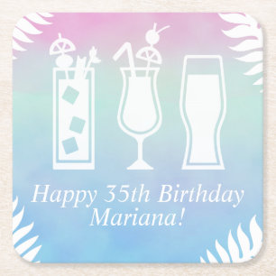 Sip and Dip Pool Party Birthday Party Square Paper Coaster