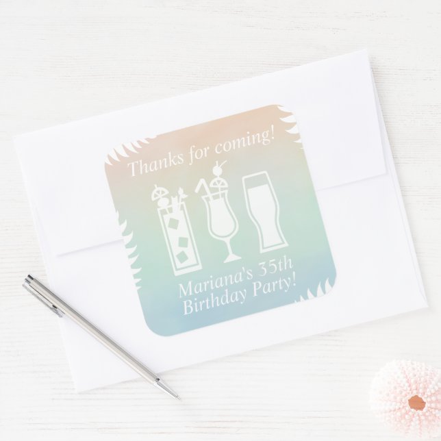 Sip and Dip Pool Party Favour Square Sticker (Envelope)