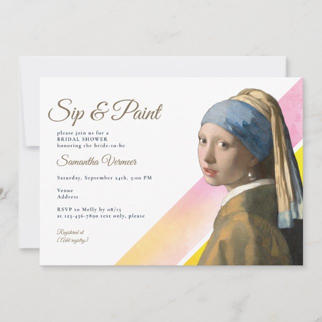 Sip and Paint Art Artist Event Bridal Shower Invitation (Front)