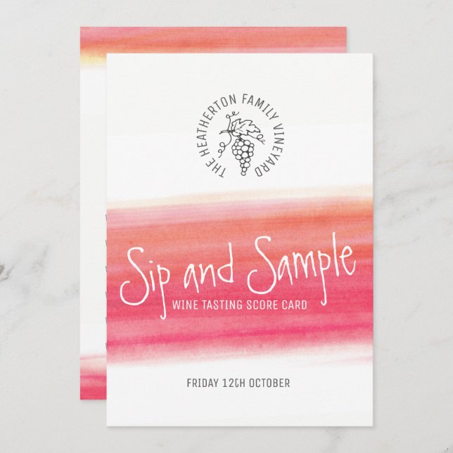 Sip and sample red wine tasting scorecard invitation (Front/Back)