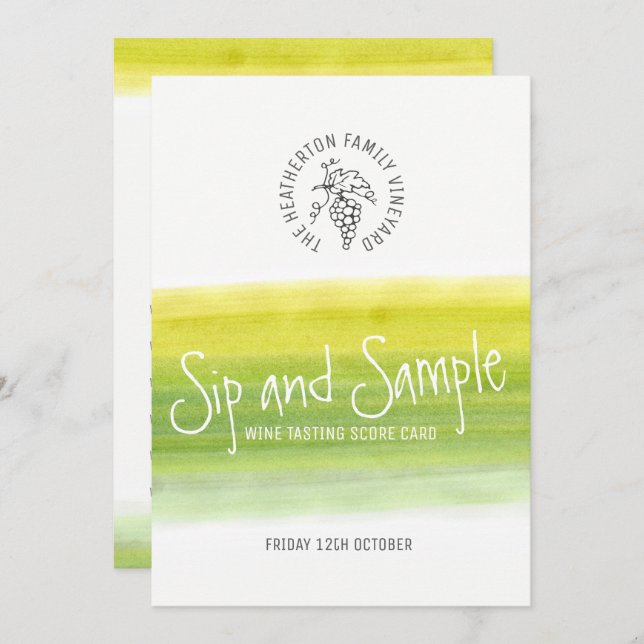 Sip and sample white wine tasting scorecard invitation (Front/Back)