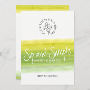 Sip and sample white wine tasting scorecard invitation