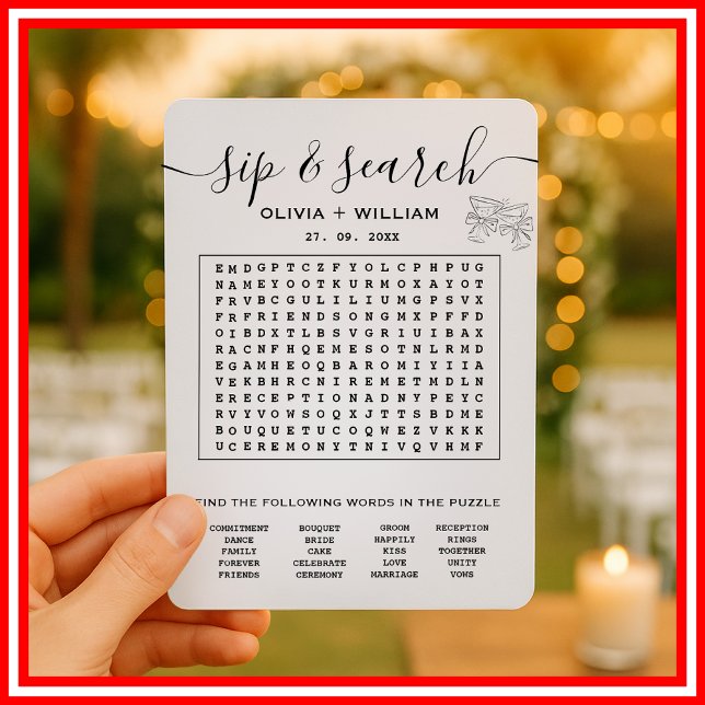 Sip and Search Custom Word Wedding Search Puzzle Invitation (Creator Uploaded)