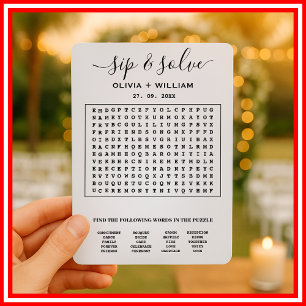 Sip and Search Custom Word Wedding Search Puzzle Invitation