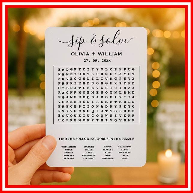 Sip and Search Custom Word Wedding Search Puzzle Invitation (Creator Uploaded)