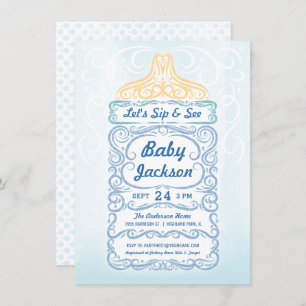 Sip and See Baby Bottle Boy Invitation