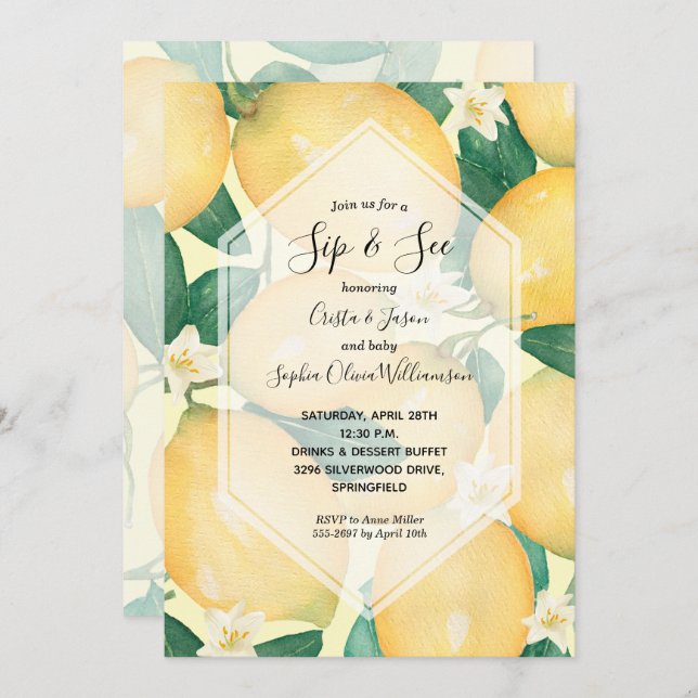 Sip and See Baby Shower Invitations (Front/Back)