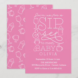 Sip and See Baby Shower Invitations Girl