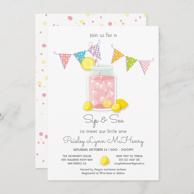 Sip and See Baby Shower Mason Jar Invitation (Front/Back)