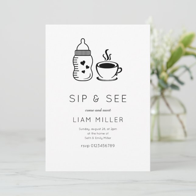 Sip and See Baby Shower Minimalist baby shower Invitation (Standing Front)