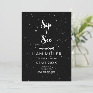 Sip and See Baby Shower, StarryNight Minimalist Invitation