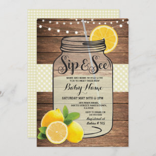 Sip and See Baby Shower Wood Rustic Yellow Invite