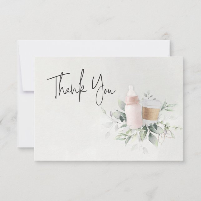 Sip and See Coffee Baby Shower Thank You Card Pink (Front)